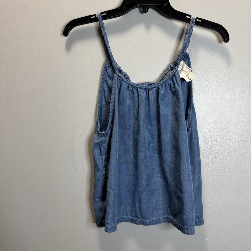 Joie Halter Top Size Small Soft Chambray Braided Straps Crop Boho Tank Top Blue - Picture 3 of 7